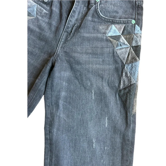 Sandrine Rose Los Angeles black wide leg embroidered jeans size 24 Fray Hem - Picture 12 of 16